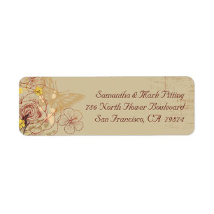 Vintage burgundy rose floral wedding address label