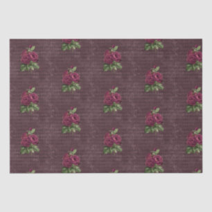 Vintage Burgundy Rose on Harlequin Tissue Paper