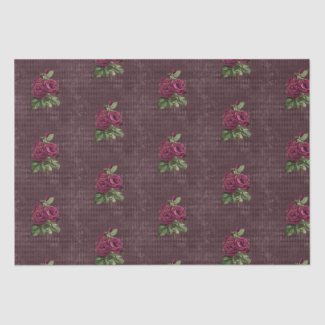 Vintage Burgundy Rose on Harlequin Tissue Paper (Front)