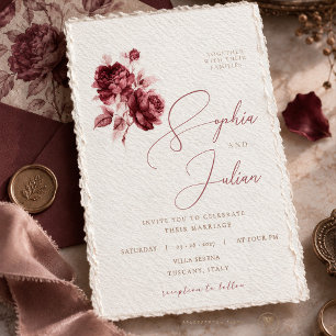 Vintage Burgundy Rose Wedding Invitation