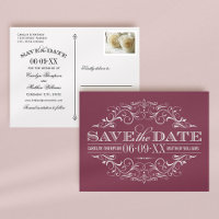 Vintage Burgundy Scrollwork Save the Date