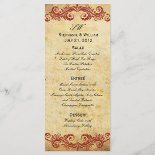 Vintage Burgundy Swirl Wedding Reception Menu