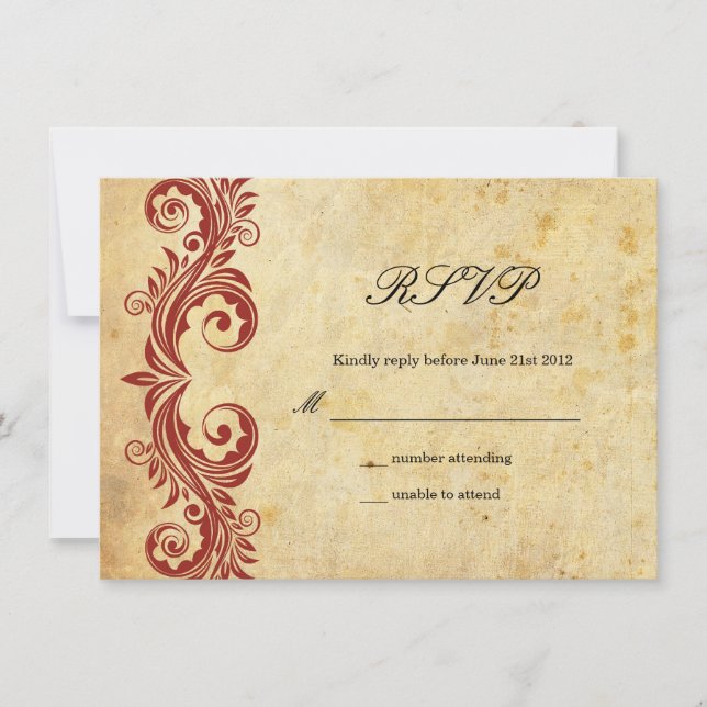 Vintage Burgundy Swirl Wedding RSVP Invitation (Front)
