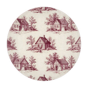 Vintage Burgundy Toile Village Pattern Cutting Board