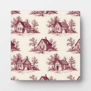 Vintage Burgundy Toile Village Pattern Plaque