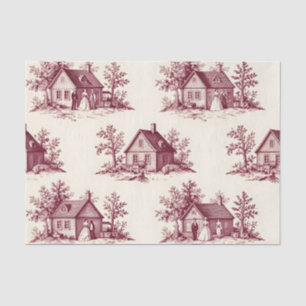 Vintage Burgundy Toile Village Pattern Tissue Paper