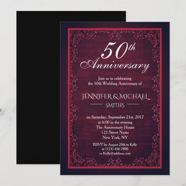 Vintage Burgundy Wedding Anniversary Invite (Front/Back)