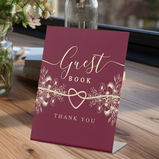 Vintage Burgundy Wedding Guest Book Pedestal Sign (Creator Uploaded)