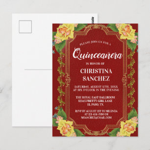 Vintage Burgundy Yellow Rose Quinceanera Birthday  Postcard