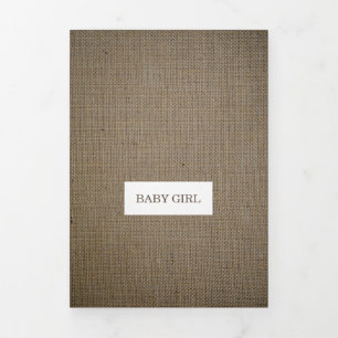 Vintage Burlap, 4 Photo Collage Baby Birth Tri-Fold Announcement