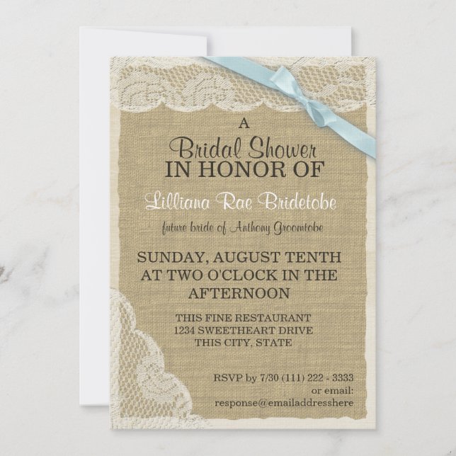 Vintage Burlap and Lace Bridal Shower Invitation (Front)