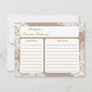 Vintage Burlap and Lace Bridal Shower Recipe Card