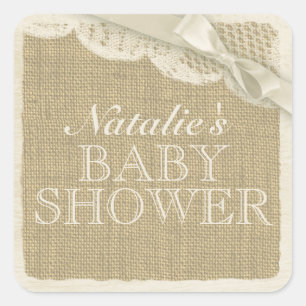 Vintage Burlap and Lace with Bow Square Sticker