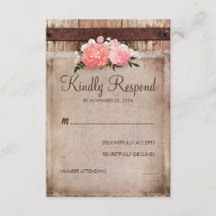 Vintage Burlap and Rustic Wood Floral Wedding RSVP Card