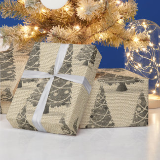 Vintage Burlap Christmas Tree Winter Holiday Wrapping Paper