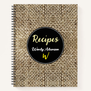 Vintage Burlap Cookbook for Rustic Recipes. Family Notebook