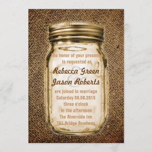 vintage burlap country rustic mason jar wedding invitation