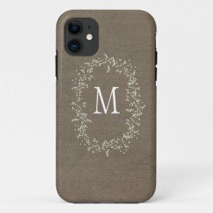 Vintage Burlap Floral Monogram iPhone 11 Case