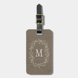 Vintage Burlap Floral Monogram Luggage Tag