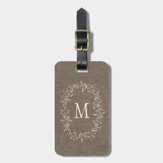 Vintage Burlap Floral Monogram Luggage Tag
