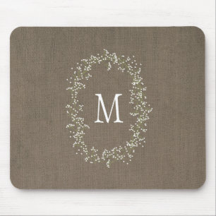 Vintage Burlap Floral Monogram Mouse Mat