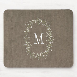 Vintage Burlap Floral Monogram Mouse Mat