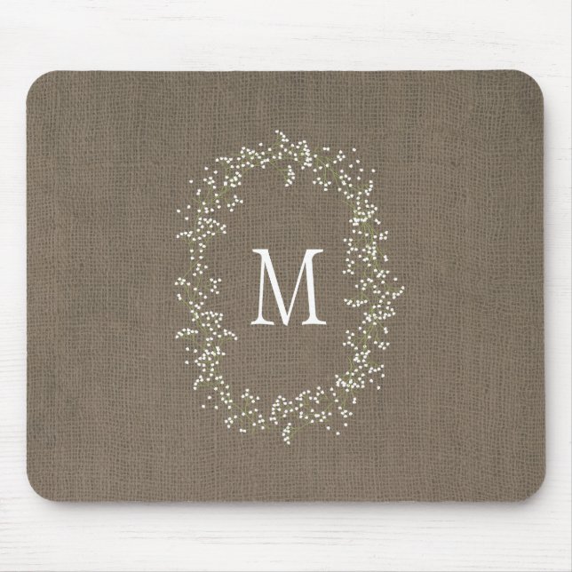 Vintage Burlap Floral Monogram Mouse Mat (Front)