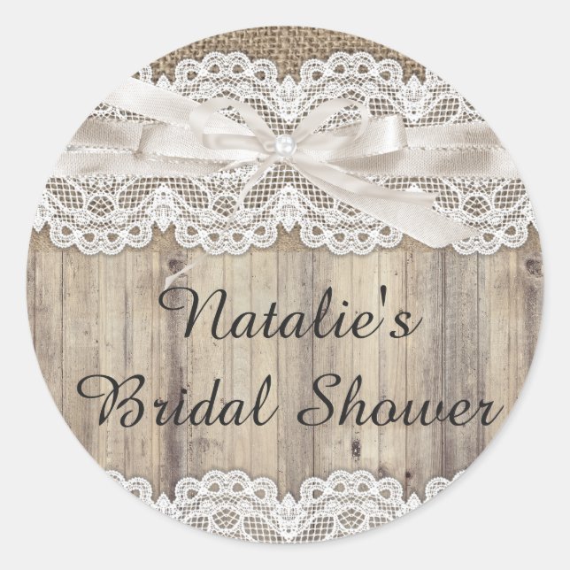 Vintage Burlap & Lace Bridal Shower Sticker (Front)