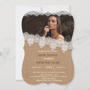 Vintage Burlap Lace Photo Bridal Shower Invitation