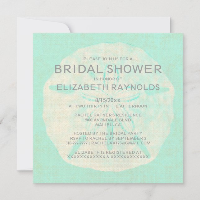 Vintage Burlap Sand Dollar Bridal Shower Invites (Front)