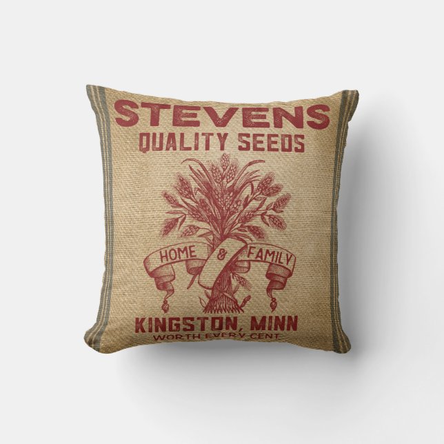 Vintage Burlap Seed Sack Cushion (Front)