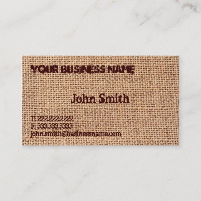 Vintage Burlap Texture Rustic Bold Business Card (Front)