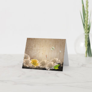 Vintage Burlap White Daisy Floral  Note Card