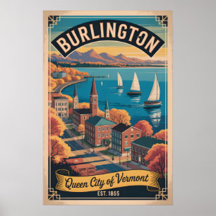Vintage Burlington Vermont Retro Travel Poster