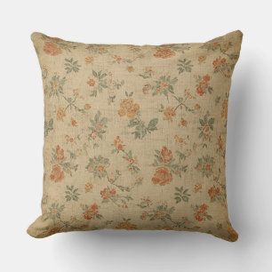 Vintage Burnt Orange Beige Sage Green Floral Cushion