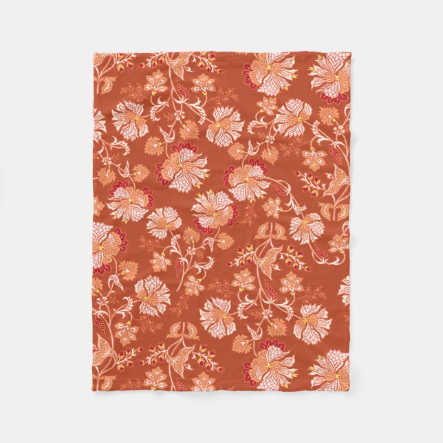 Vintage burnt orange floral fleece blanket (Front)