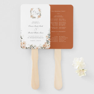 Vintage Burnt Orange Floral Wedding Program Hand Fan