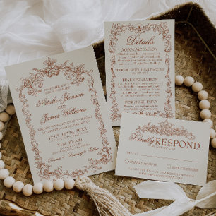 Vintage Burnt Orange Old Money Terracotta Wedding Invitation
