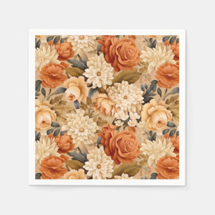 Vintage burnt orange tan beige flowers napkin