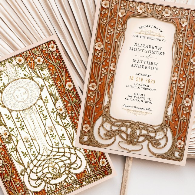 Vintage Burnt Orange Wedding Invitation (Creator Uploaded)