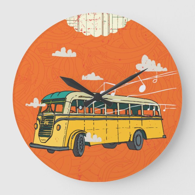 Vintage Bus: Clouds Texture Backdrop Large Clock (Front)