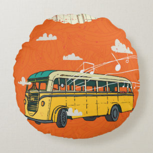 Vintage Bus: Clouds Texture Backdrop Round Cushion