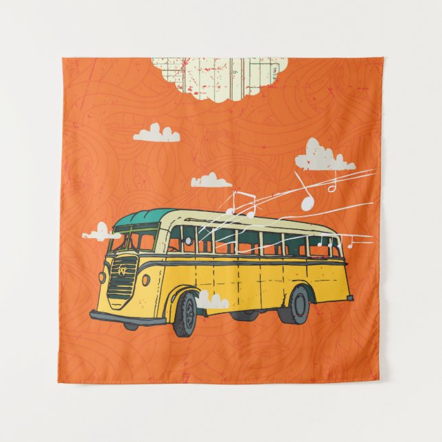 Vintage Bus: Clouds Texture Backdrop Tapestry (Front)