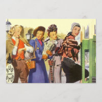Vintage Bus Stop BFF Retro Gal Pals Invitation