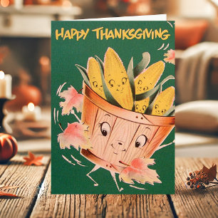Vintage Bushel of Corn Happy Thanksgiving Holiday Card
