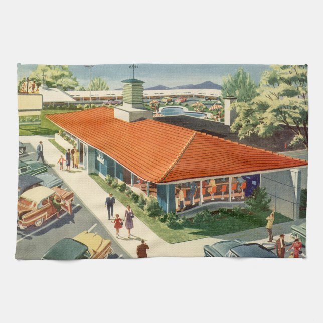 Vintage Business, 50s Family Restaurant Diner Tea Towel (Horizontal)