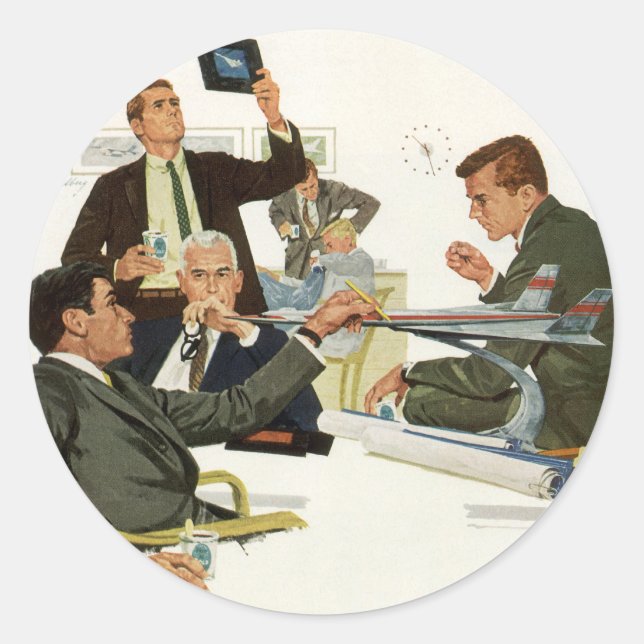 Vintage Business, Airline Executives Meeting Classic Round Sticker (Front)