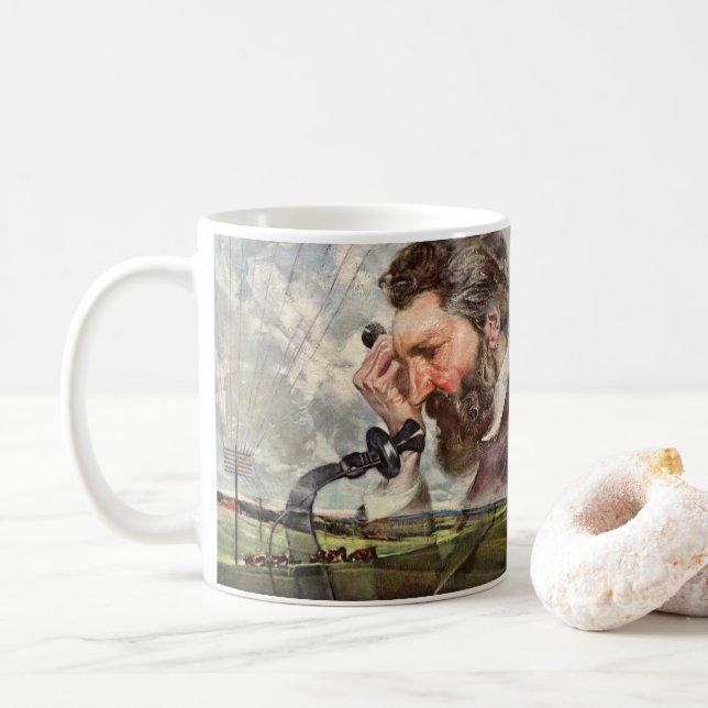 Vintage Business, Alexander Graham Bell Telephone Coffee Mug (With Donut)