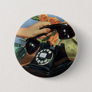 Vintage Business, Antique Phone with Rotary Dial 6 Cm Round Badge