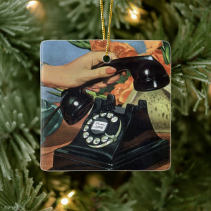 Vintage Business, Antique Phone with Rotary Dial Ceramic Ornament